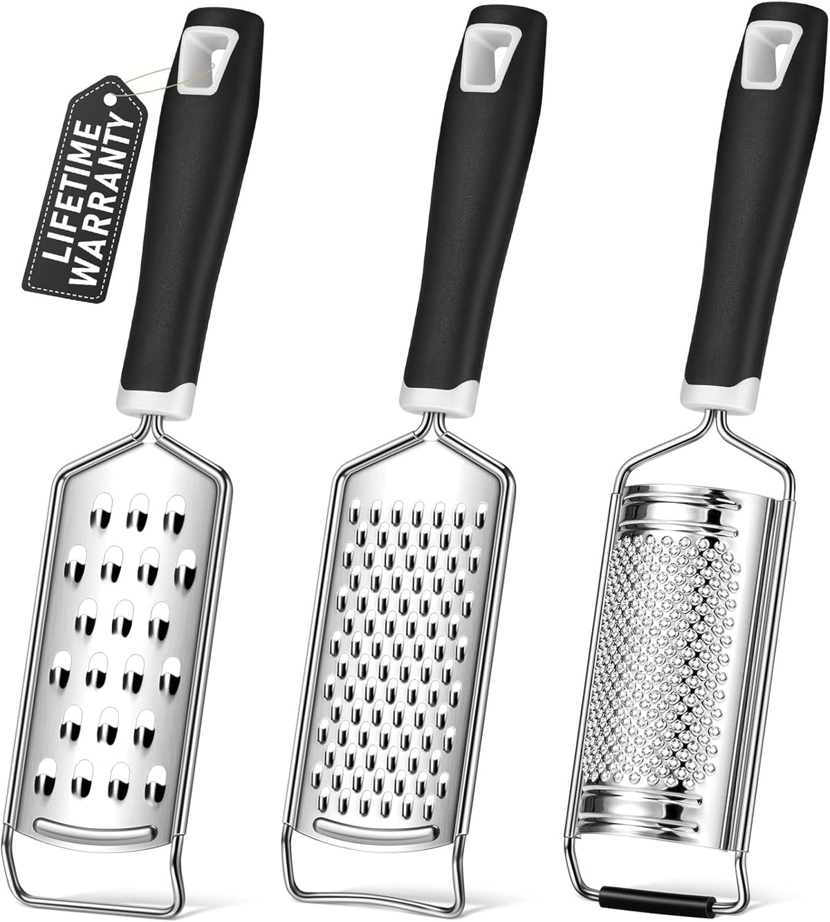 Cheese Grater,  3 Packs Stainless Steel Lemon Zester Grater with Silicone Handle for Cheese, Chocolate, Spices, and More