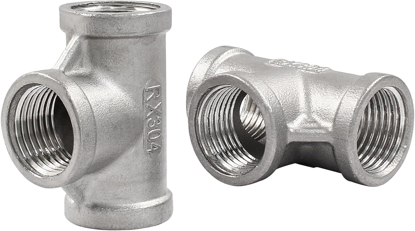 2 PCS 1/2 Inch Female NPT Tee Pipe Adapter Cast Pipe Fitting, Stainless Steel 3-Way T Shaped Pipe Fitting Adapter