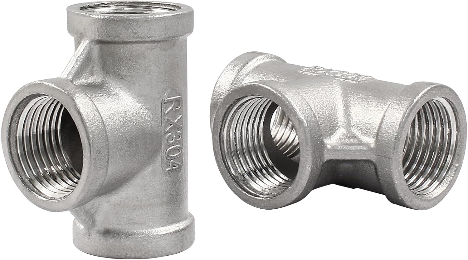 2 PCS 1/2 Inch Female NPT Tee Pipe Adapter Cast Pipe Fitting, Stainless Steel 3-Way T Shaped Pipe Fitting Adapter