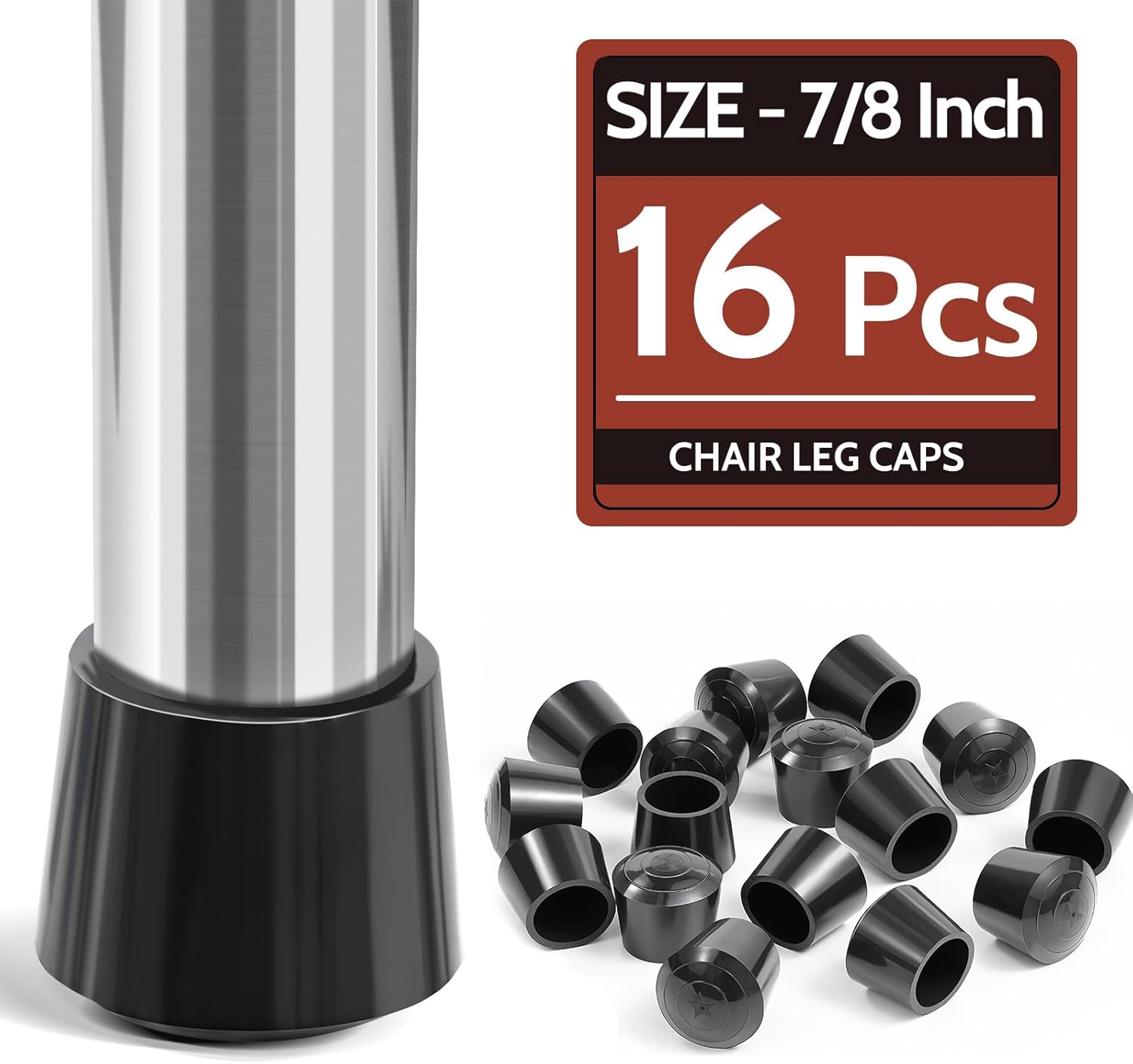 Chair Leg Caps,  Non-Slip Rubber Leg Tips 7/8'' Inner Diameter Chair Leg Floor Protectors Covers Round Black, 16 Pack