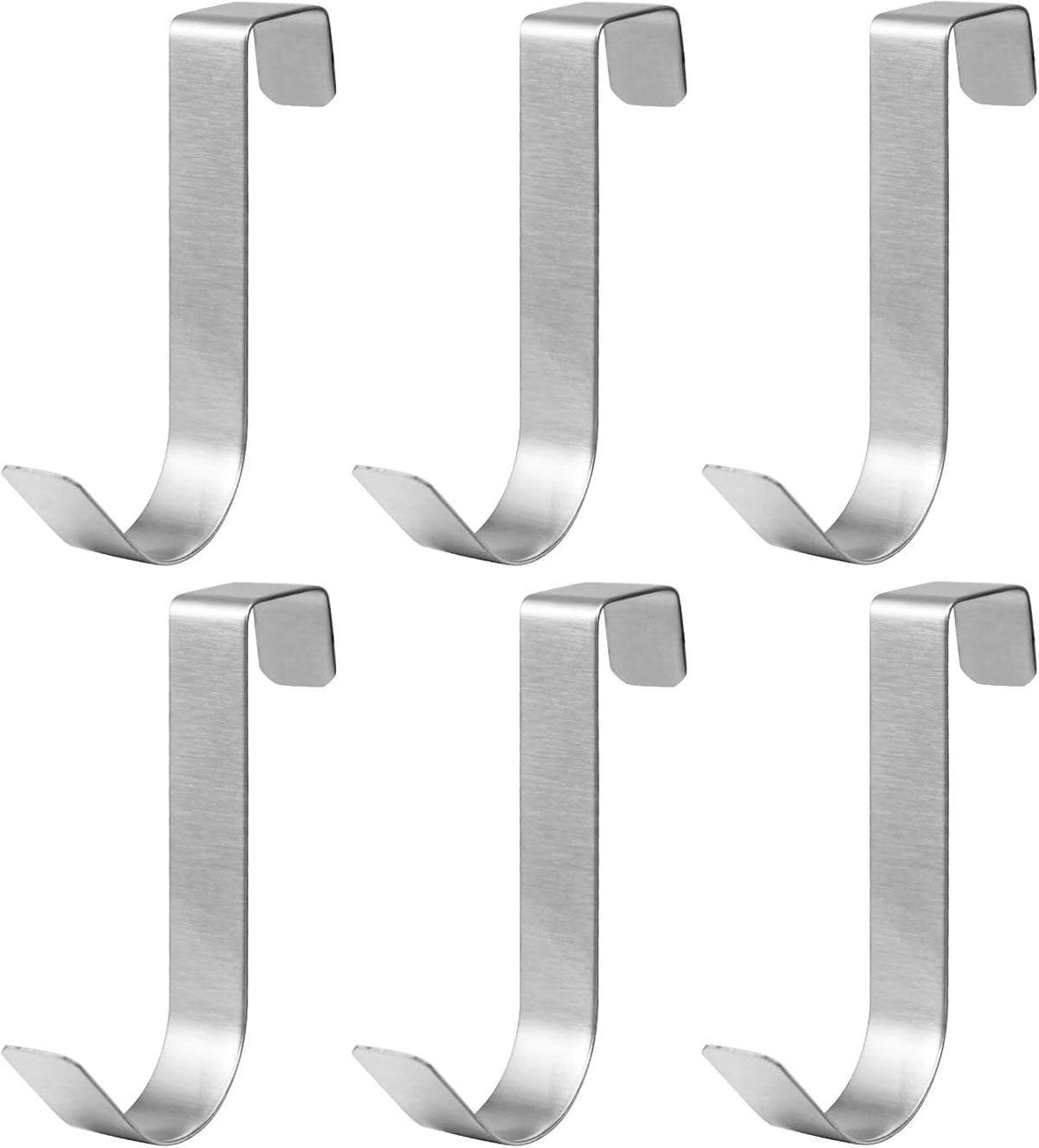 6 Pack Over The Cabinet Door Hooks Silver Towel Hook Over Bathroom Frameless Glass Door Office Kitchen Towel Coat J Hooks for Hanging