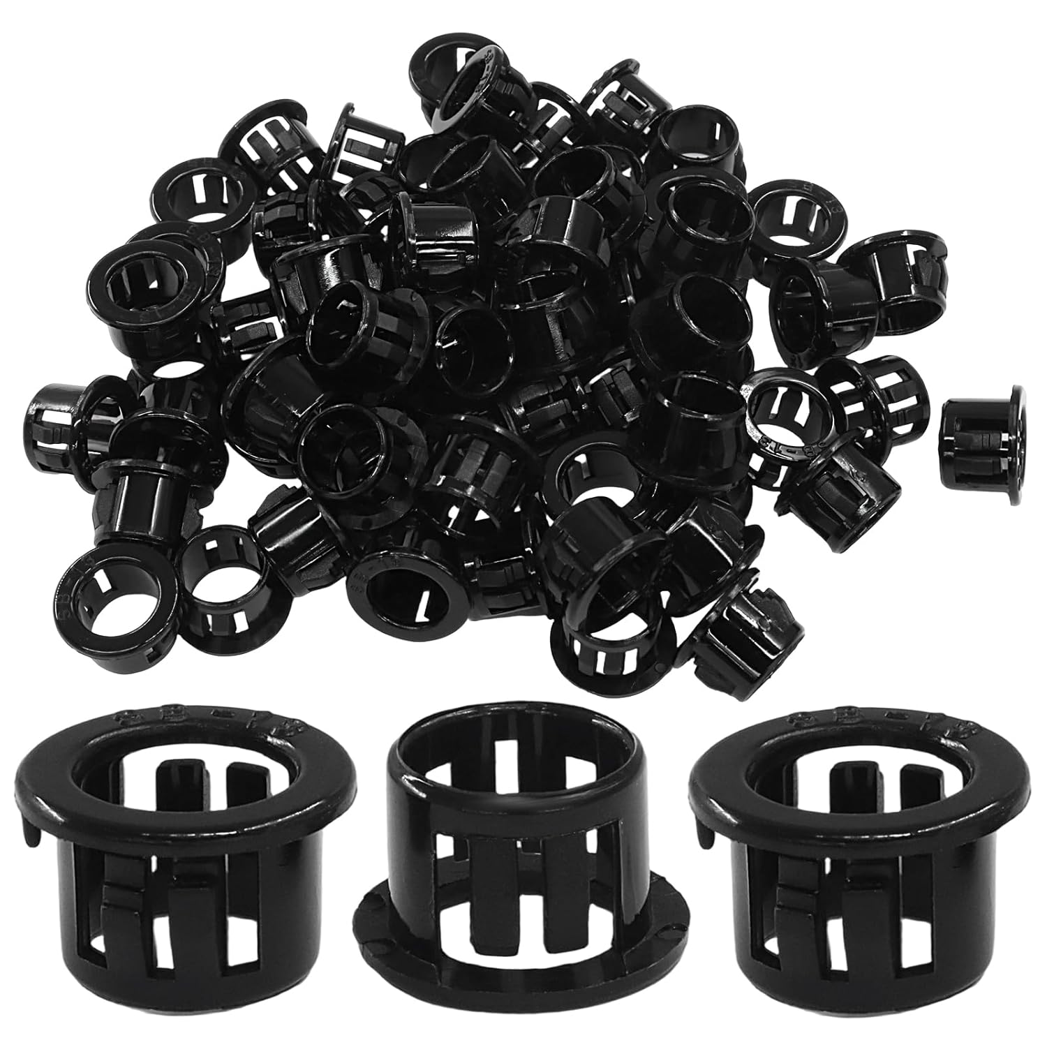 100PCS 1/2" Round Cable Snap Bushing, Black Snap Bushing Grommet Plastic Hole Plugs,Hole Plugs Tube Circular Locking Fastener for Cable Hose Wire/Furniture Fencing/Post Pipe(SB-13)