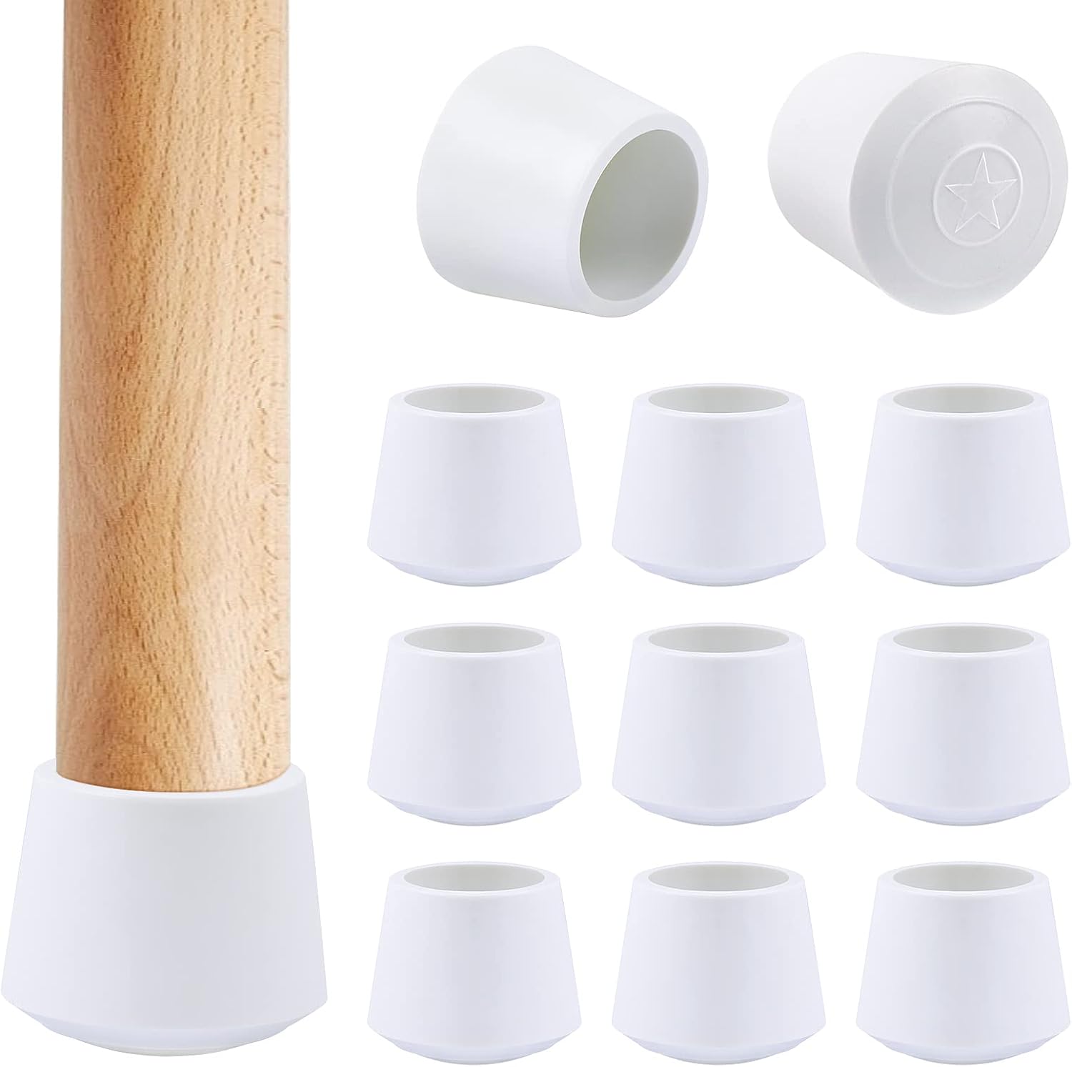 Chair Leg Caps, 1 Inch Non Slip Rubber Chair Leg Floor Protectors for Sofa Bar Stool Garden Furniture, 16 Pack White