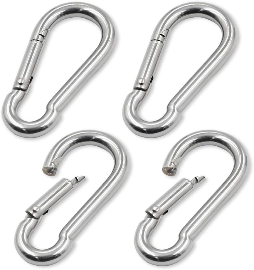 4Pack 2.75 inch Flag Pole Snap Clip Hooks Flagpole Attachment Spring Snap Hook Stainless Steel Carabiner Clips Heavy Duty Quick Link Carabiners for Indoor & Outdoor, Silver