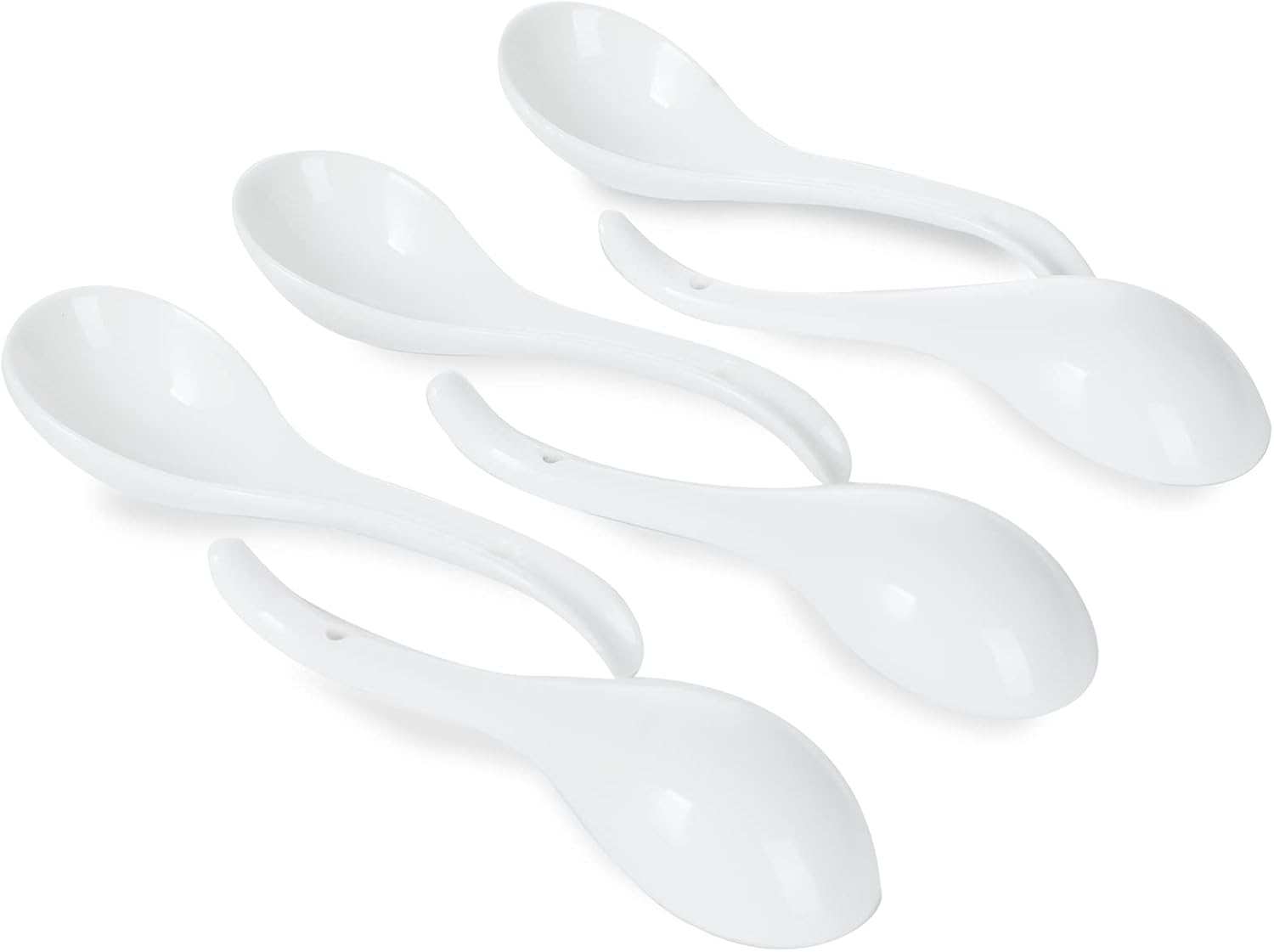 Asian Soup Spoons Set of 6, Ceramic Japanese Soup Spoons, Ramen Spoon for Cereal Wonton Dumpling Noodles,Table Spoon Set Dishwasher Safe Easy To Clean, White