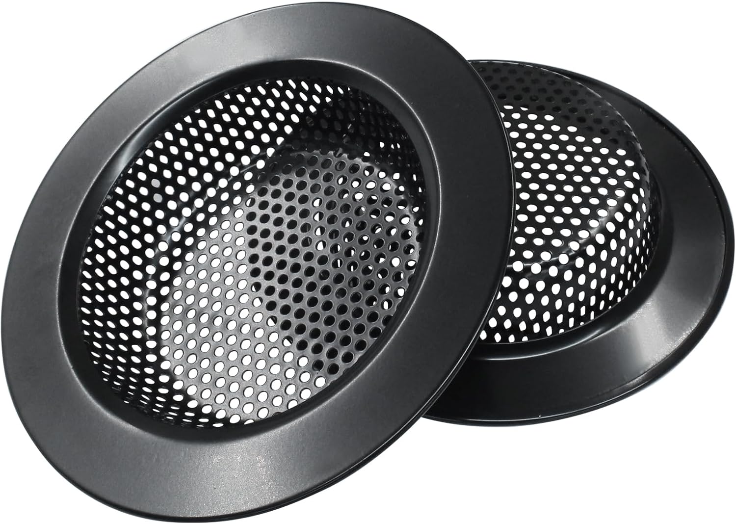 2 Pcs Sink Strainer Stainless Steel Kitchen Sink Drain Strainer Basket Cover Mesh Hair Food Catcher with Large Wide Rim 4.4" Diameter, Matte Black