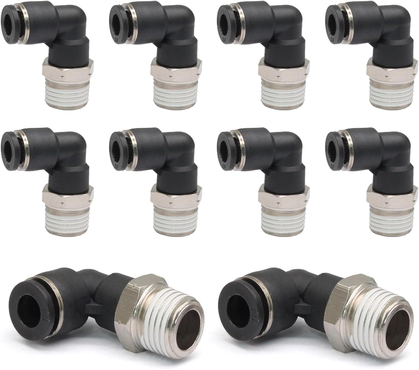 10 Pcs Push to Connect Fittings Male Elbow 1/4 Inch Tube OD x 1/8 Inch NPT Thread Quick Connect Air Line Fittings 90 Degree Pneumatic Tube Fittings