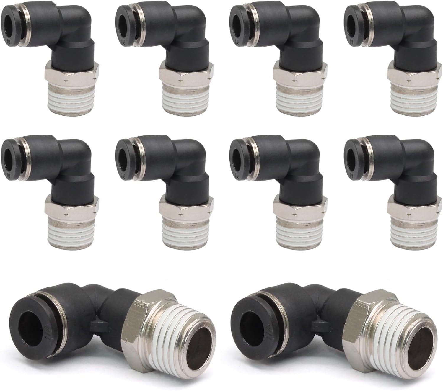 10 Pcs Push to Connect Fittings Male Elbow 1/4 Inch Tube OD x 1/8 Inch NPT Thread Quick Connect Air Line Fittings 90 Degree Pneumatic Tube Fittings