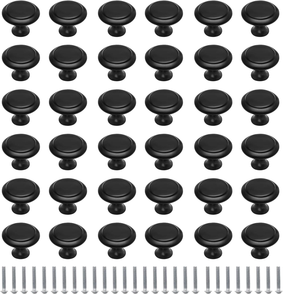 36 Pack Round Cabinet Knobs 1.05 Inch Drawer Pulls with Screws for Kitchen Cabinet Knobs Dresser and Door Handles Knob, Black