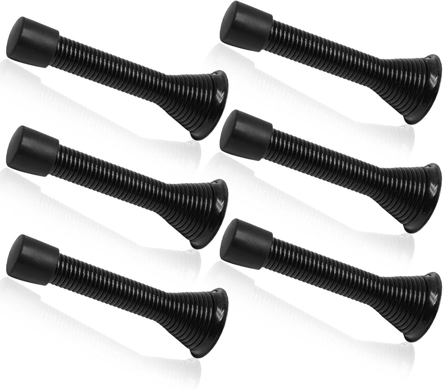 6 Pack Spring Door Stoppers with Rubber Bumper, 3 to 4 Inch Adjustable Spring Steel Door Stoppers, Flexible Wall Door Stops（Black）