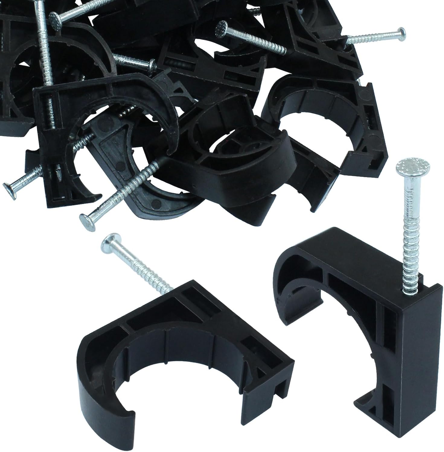 50 PCS 1" Half Clamp Fixture Black J-Hook with Nail J Clamps For 1" PEX Tubing/Pipe Support