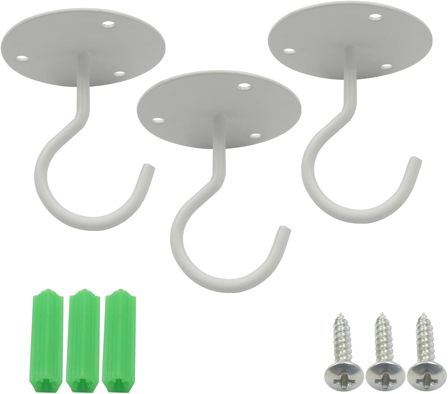 3 Pack Heavy Duty Ceiling Hooks, Metal Wall Mounted Hangers for Indoor Outdoor Bird Feeders Planters, Hanging Plants(White)
