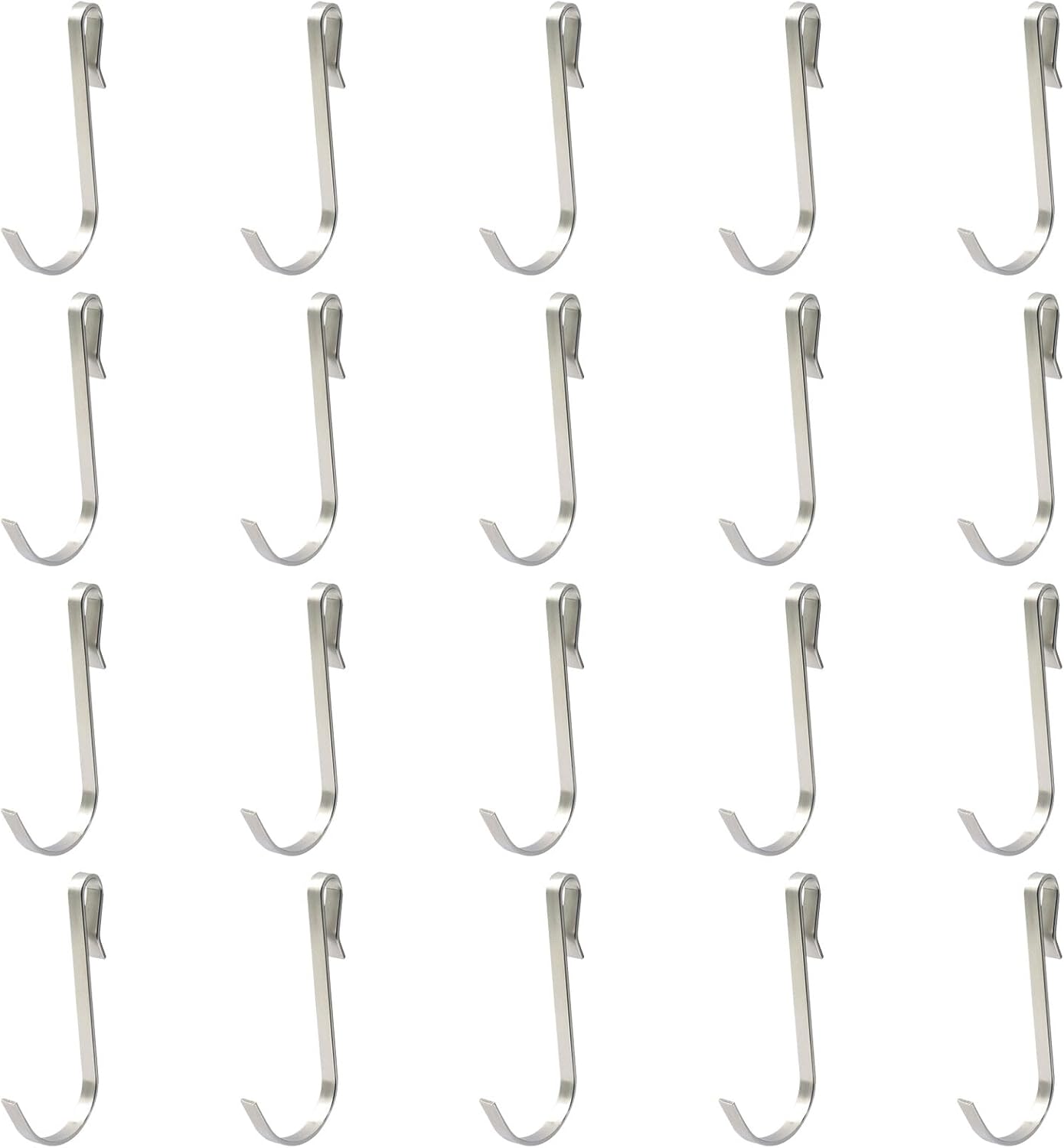 20 Pack J Shaped Clip-on Hook, Stainless Steel Wire Rack Clip-on Hanger, Hanging Sink Grid Shelf for Kitchen/Bedroom/Office (Silver)
