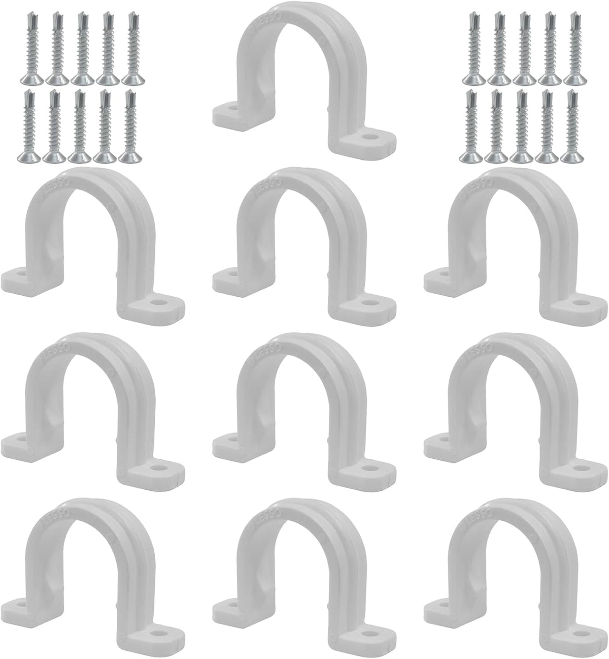10 Sets SCH 3/4 Inch (25MM) Conduit Pipe Clamps, Non-Metallic PVC Pipe Clips Two Hole Plastic clips for Electrical Installation/Contractors