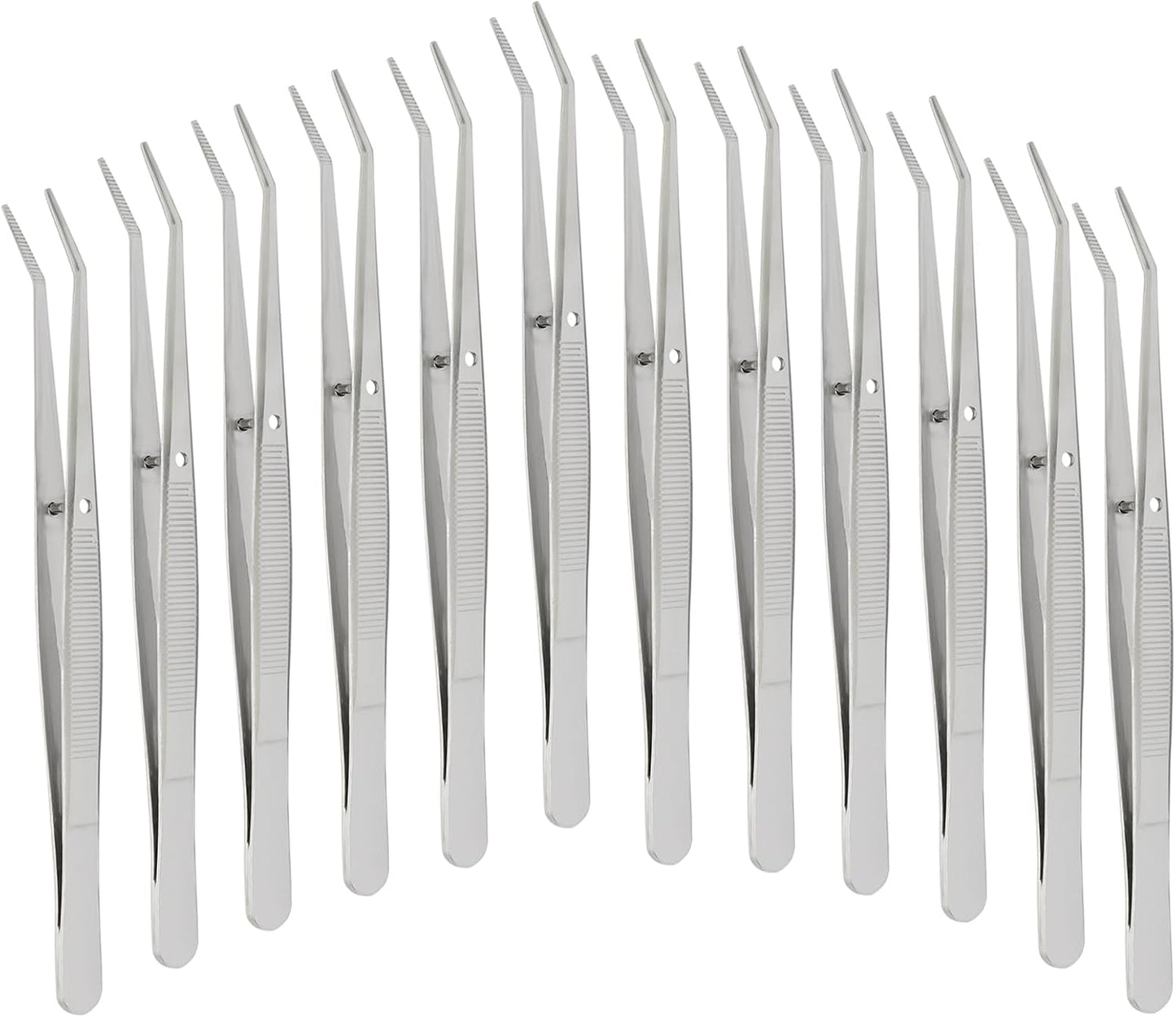 12 Pcs Stainless Steel Tweezers, 6" Sewing Tweezers with Curved Serrated Tip for Crafting, Multipurpose Curved Tip Forceps for Jewelry Making, Eyelash Extension, Precision Grip (Silver)