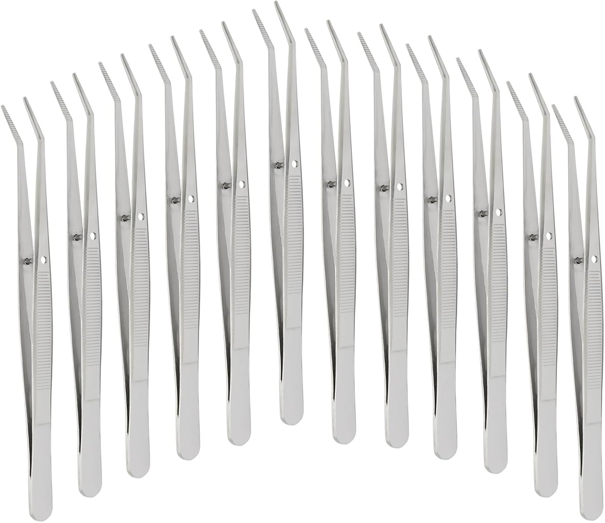 12 Pcs Stainless Steel Tweezers, 6" Sewing Tweezers with Curved Serrated Tip for Crafting, Multipurpose Curved Tip Forceps for Jewelry Making, Eyelash Extension, Precision Grip (Silver)