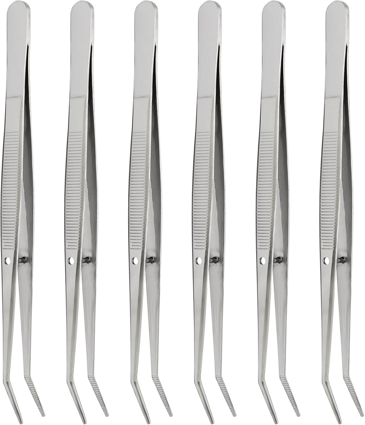 6 Pcs Stainless Steel Tweezers, 6" Sewing Tweezers with Curved Serrated Tip for Crafting, Multipurpose Curved Tip Forceps for Jewelry Making, Eyelash Extension, Precision Grip (Silver)