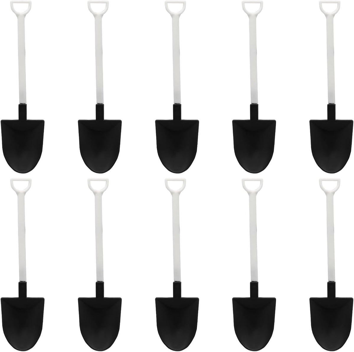 50 Pack Plastic Mini Shovel Shape Spoons for Desserts, Disposable Dessert Ice Cream Spoons, Fun Utensils for Family/Party(Black+White)
