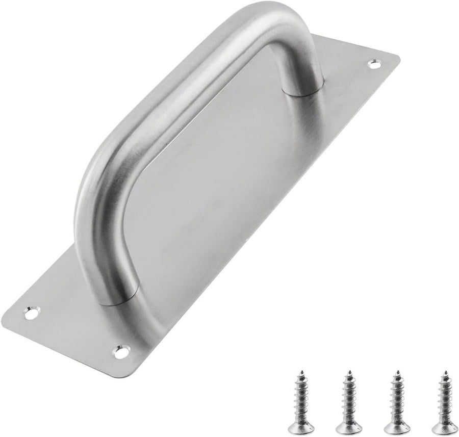 Door Pull Handle with Plate Stainess Steel Heavy Duty Barn Door Handle Push Pull Handles for Shed Commercial Gate, Silver, 7-7/8-inch x 2-9/16-inch