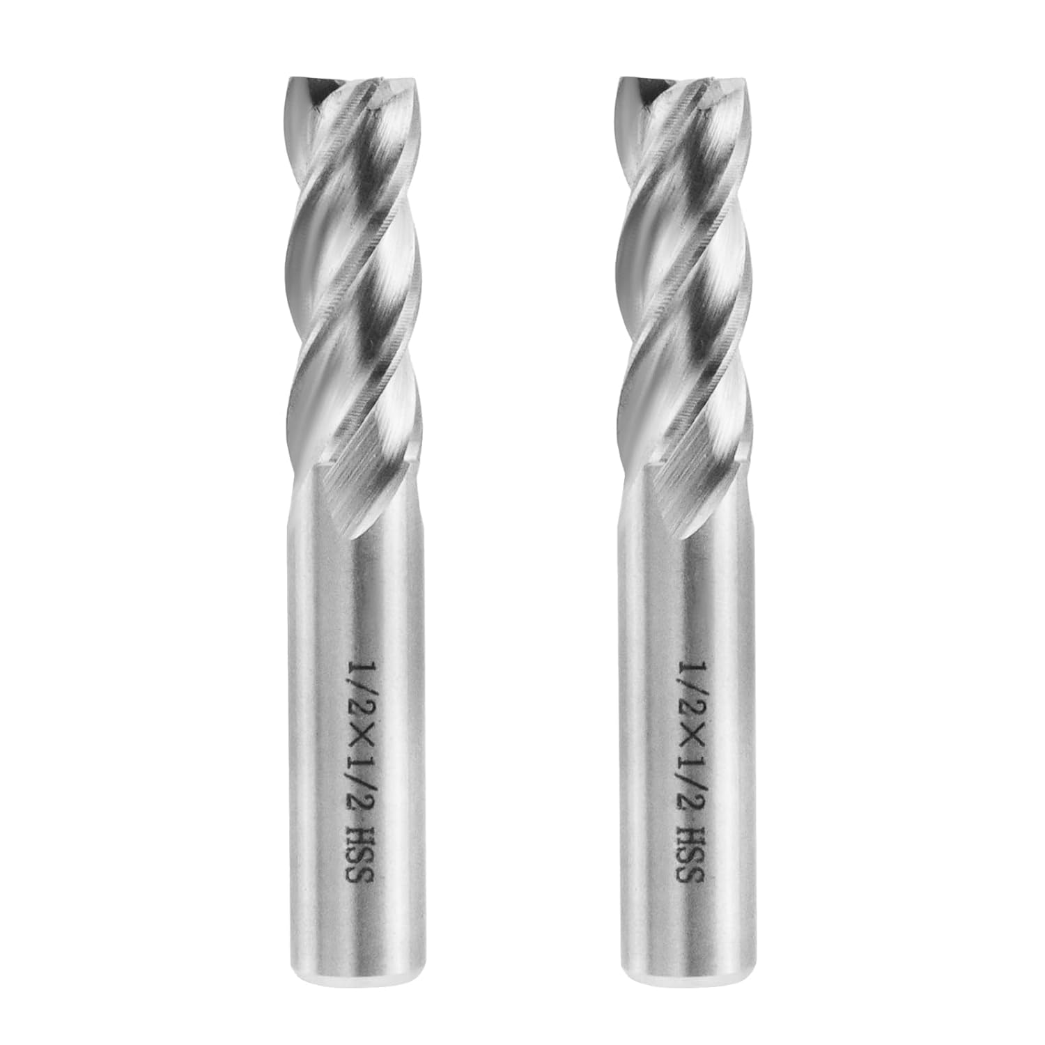 Square End Mill 1/2" Cutting Dia x 1/2" Shank Dia 4 Flute Straight End Mill Cutter - 2pcs