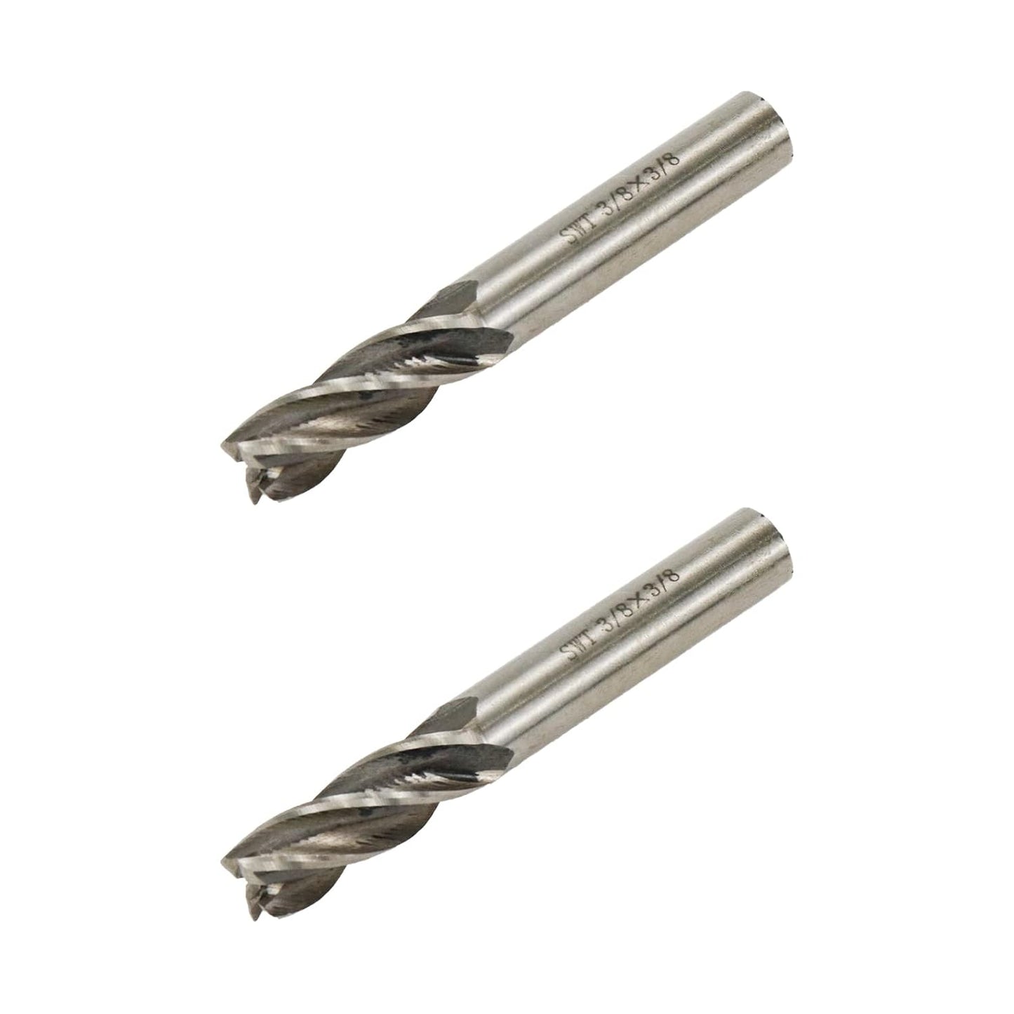 Square End Mill 3/8" Cutting Dia x 3/8" Shank Dia 4 Flute Straight End Mill Cutter - 2pcs