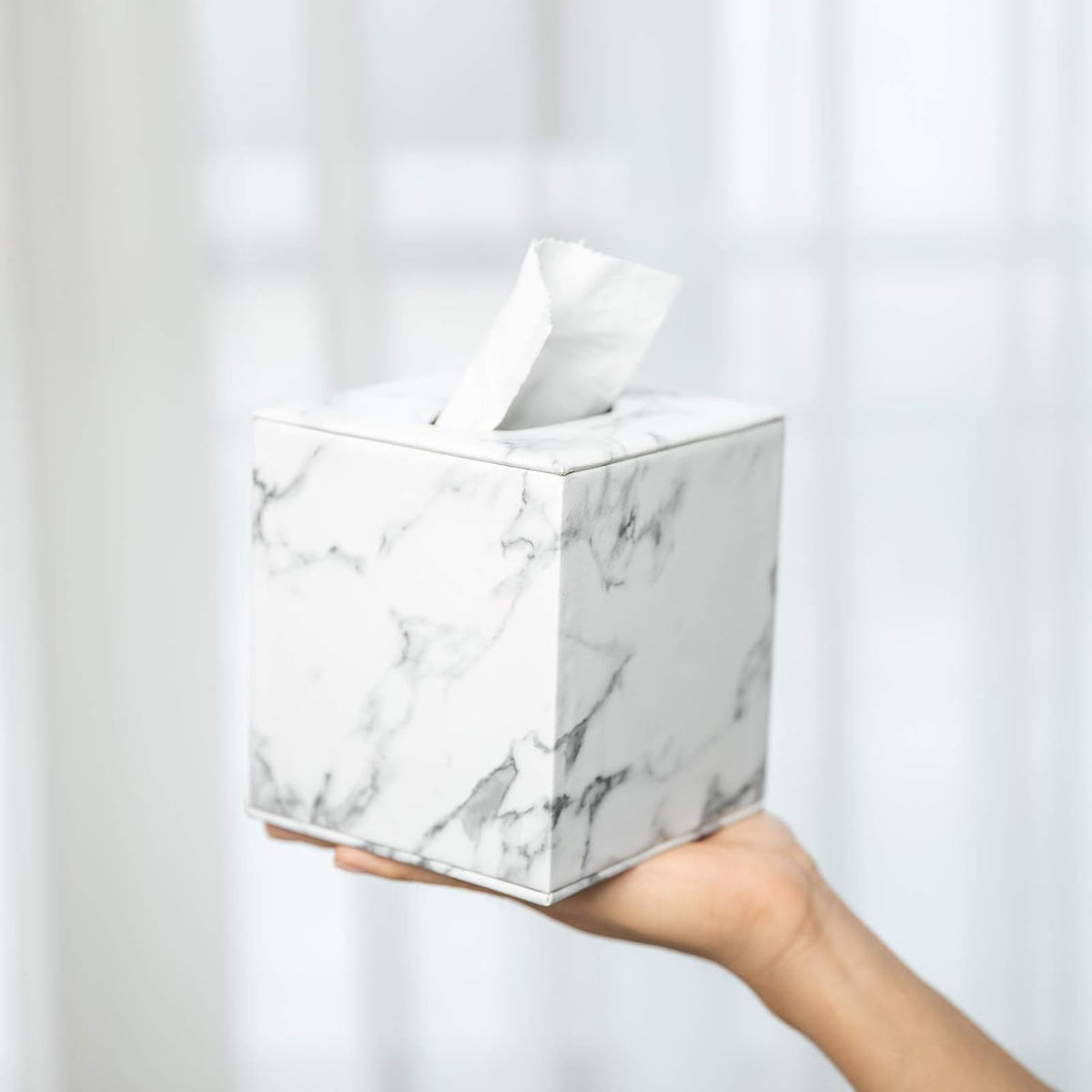 Tissue Box Cover,Tissue Box Square,Marble Stripes Tissue Box Cover,Tissue Box Holder for Bathroom Accessories,PU Leather Tissue Holder,Marble Stripes