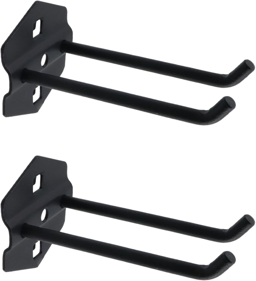 Pegboard Hooks Heavy Duty Metal Steel 3/8" Square Hole Peg Hooks Suitbale for 1.5" Spaced Pegboards Double Arm Wall Hooks for Organizing Tools in Home or Garage 4-inch Long Black-2pcs