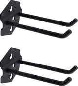 Pegboard Hooks Heavy Duty Metal Steel 3/8" Square Hole Peg Hooks Suitbale for 1.5" Spaced Pegboards Double Arm Wall Hooks for Organizing Tools in Home or Garage 4-inch Long Black-2pcs