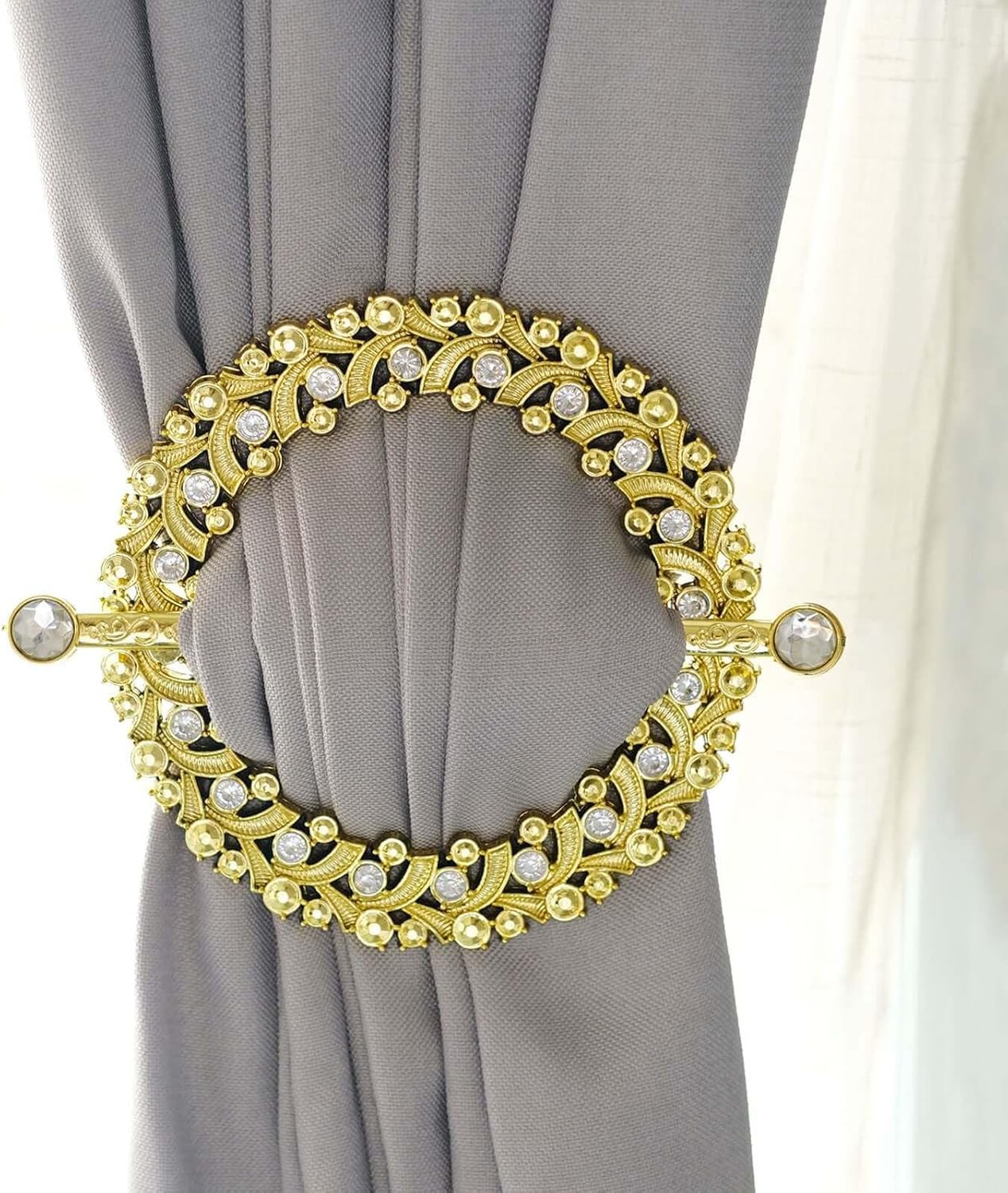 Efavormart 2 Pack | 7" Gold Barrette Style Acrylic Crystal Curtain Tie Backs, Round Backdrop Drapery Brooch Holdbacks