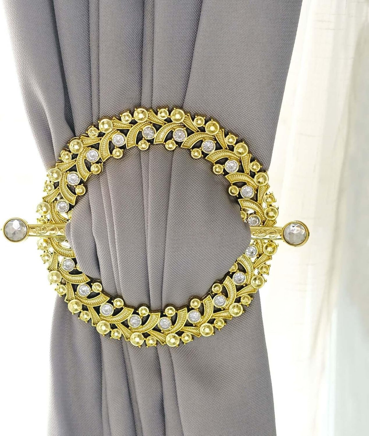 Efavormart 2 Pack | 7" Gold Barrette Style Acrylic Crystal Curtain Tie Backs, Round Backdrop Drapery Brooch Holdbacks