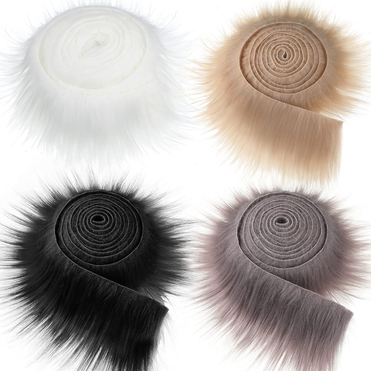 4 Pieces Faux Fur for Craft Fake Fur Shaggy Patches Ribbon Chair Cover Seat Cushion Pad Supplies for Sewing DIY Gnome Beard Easter Costume Winter Valentine's Day(Black, Khaki, Grey, White)