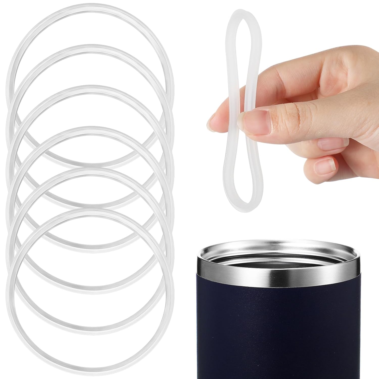 6 Pcs 20 oz Replacement Rubber Lid Seals O Shaped Resealable Lid Gaskets for 10, 12, 16 and 20 Ounce Insulated Stainless Steel Tumblers (White)