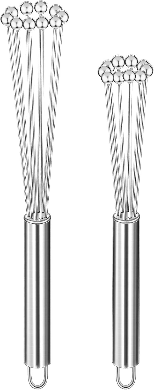 2 Pieces Stainless Steel Ball Whisk Wire Egg Whisk Set Kitchen for Cooking, Blending, Whisking, Beating, Stirring(10 Inch and 12 Inch)