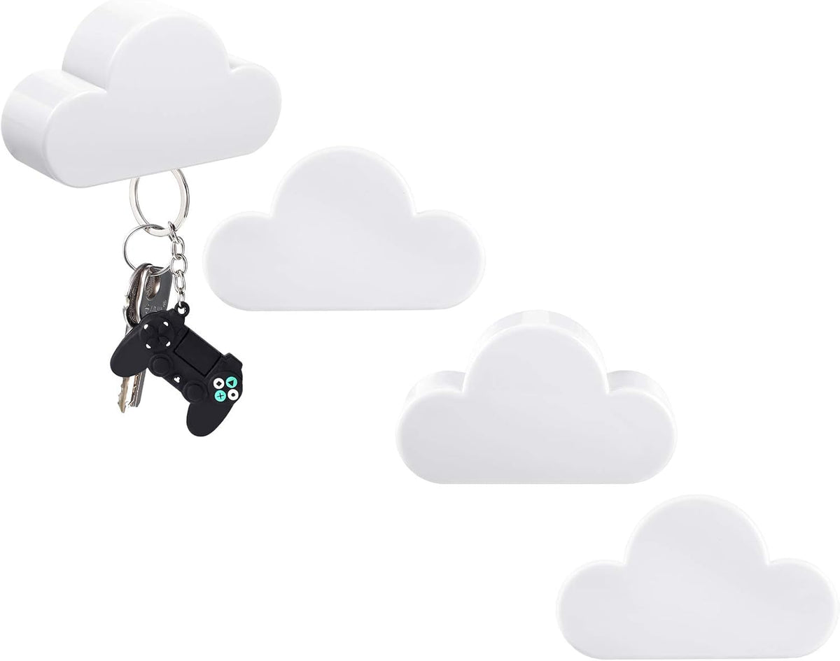 4 Pieces Cloud Magnetic Key Holder for Wall Key Rack Organizer Keychains Hooks with Adhesive for Door(White)