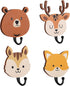4 Pcs Kids Wall Hooks Wooden Safari Animal Decorative Wall Mount Coat Hooks Jungle Animal Theme Nursery Decor Cute Towel Hanger for Kids Room Bedroom Bathroom Home Decorations