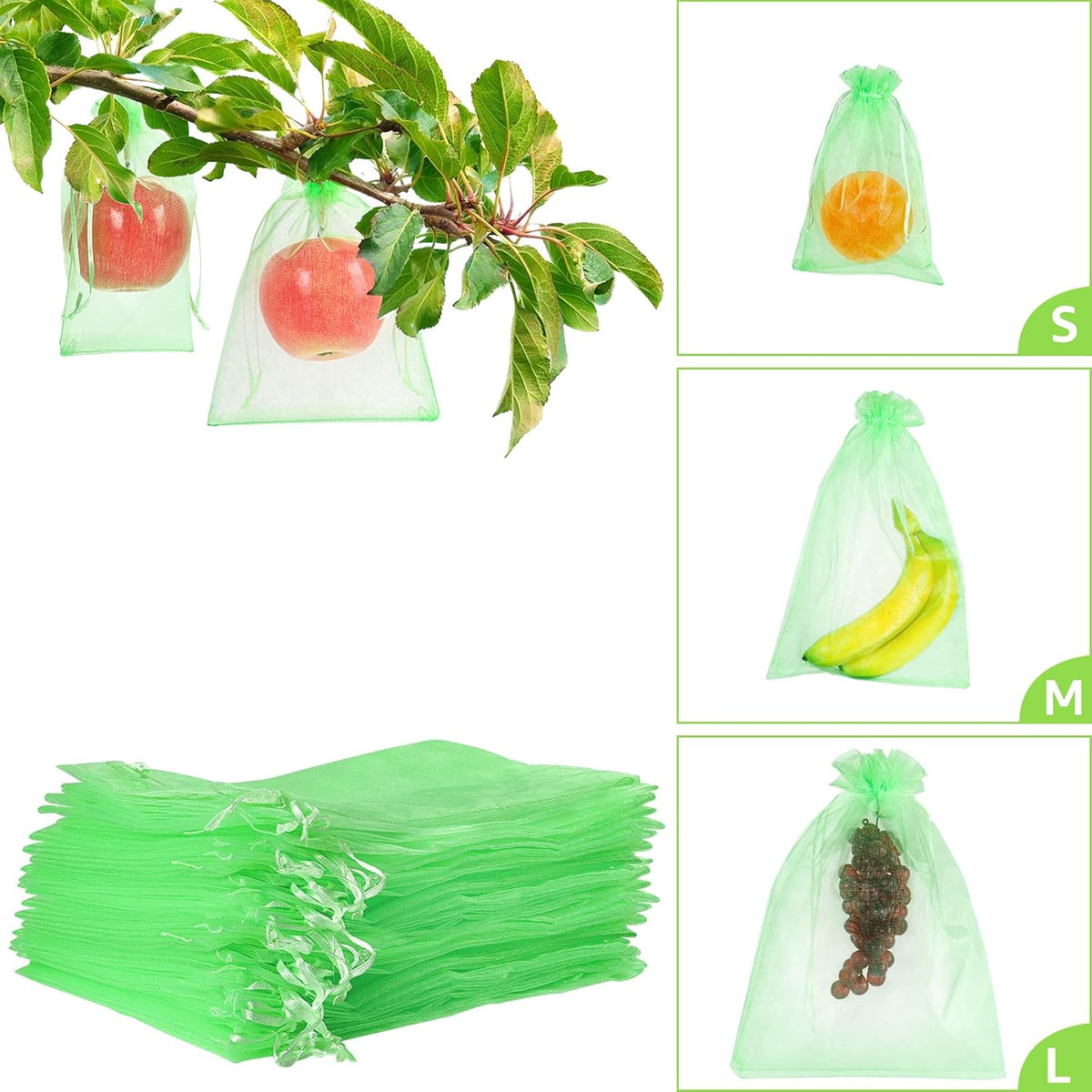 50 Pcs Fruit Protection Bags,8''×12''Fruit Netting Bags for Fruit Trees Fruit Cover Mesh Bag with Drawstring Netting Barrier Bags for Plant Fruit Flower