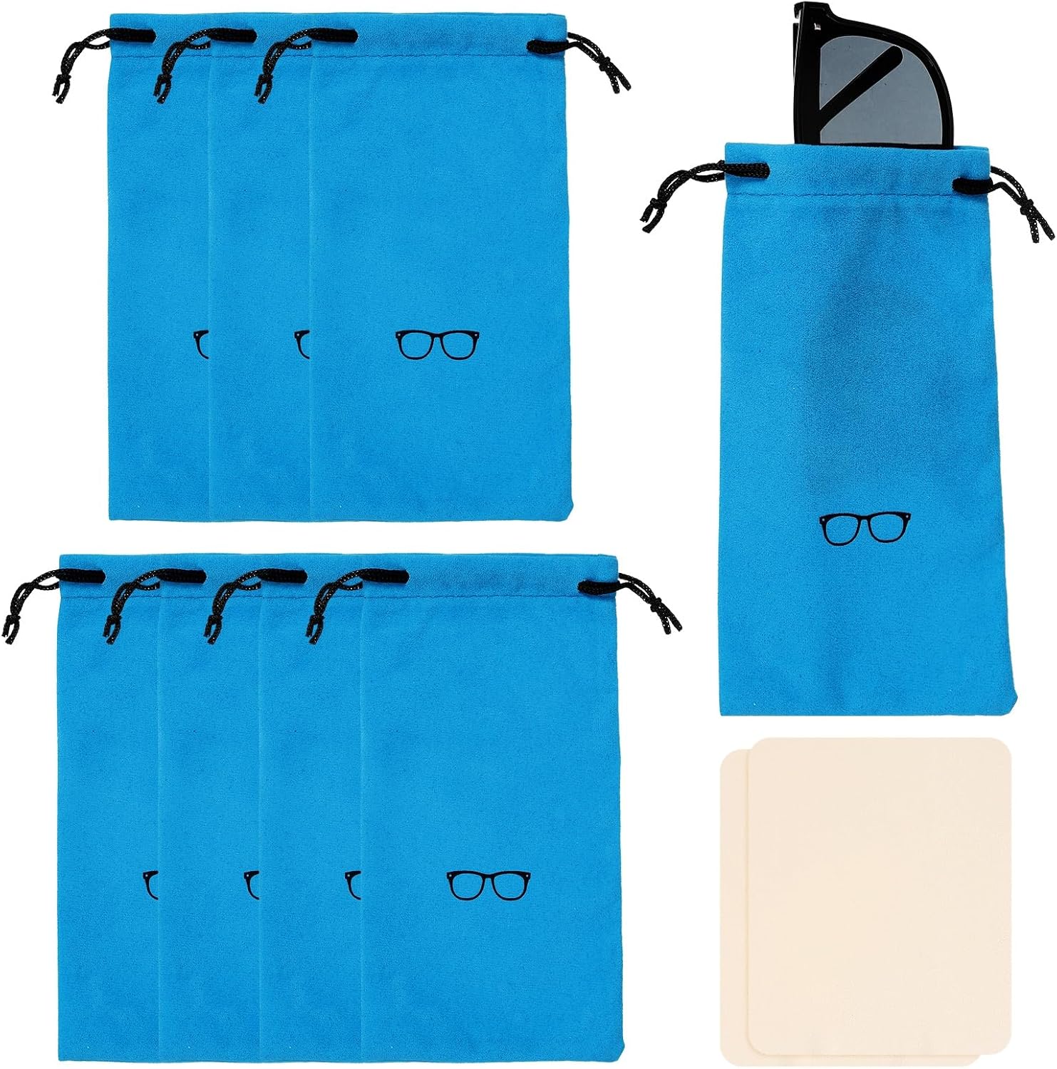 Flocking Eyeglass Cases, Sunglass Case Portable Glasses Pouch with Drawstring Sunglasses Bag with Glasses Cloth