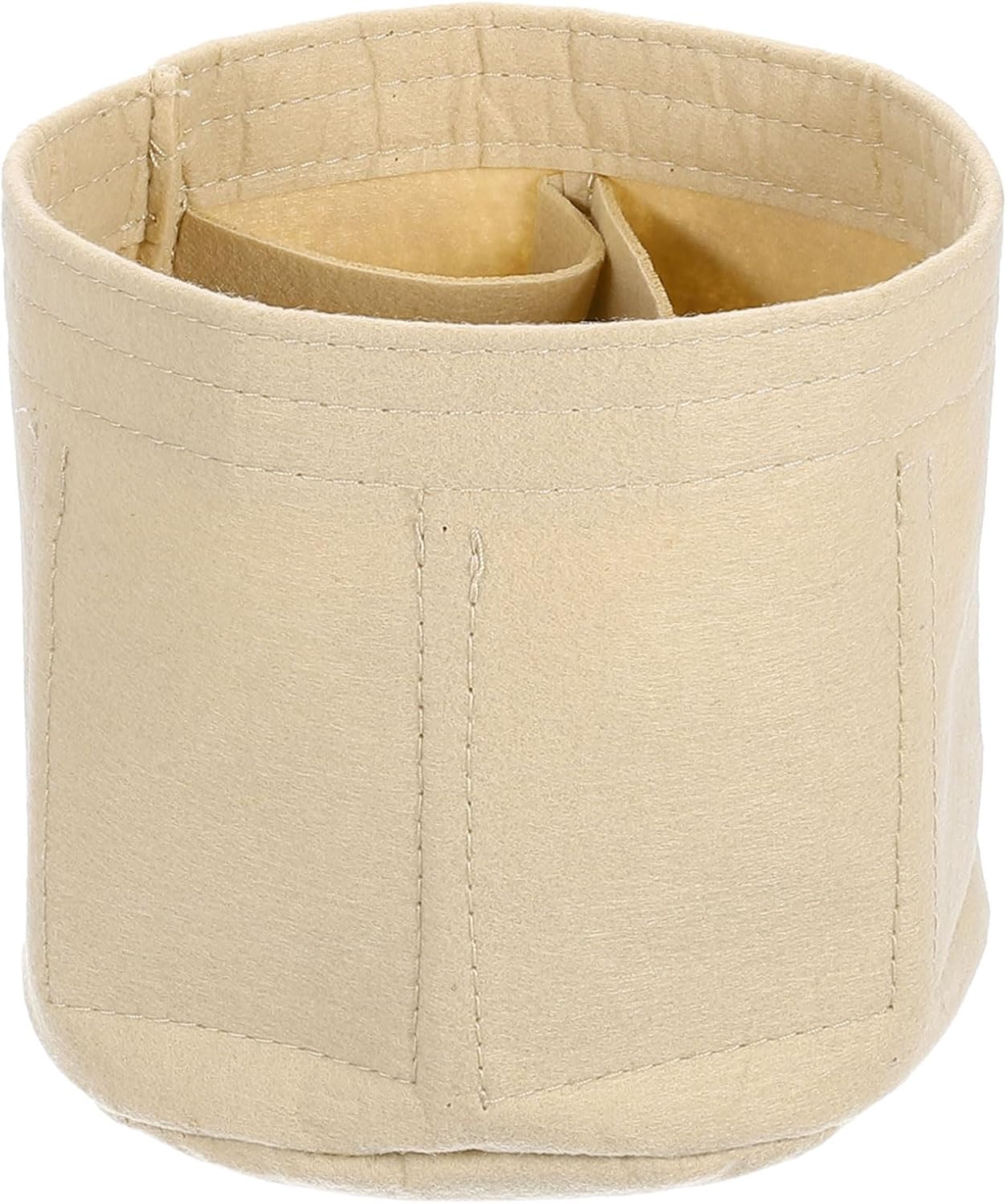 Purse Organizer Insert, Portable Felt Organizer Bags Round Multiple Compartments Purse Liner for Bucket Bag, Domed Satchel, Tote Bag, Handbag Shaper (8" x 4" x 5.5", Beige)