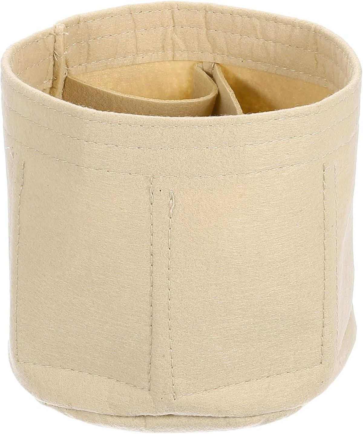 Purse Organizer Insert, Portable Felt Organizer Bags Round Multiple Compartments Purse Liner for Bucket Bag, Domed Satchel, Tote Bag, Handbag Shaper (8" x 4" x 5.5", Beige)
