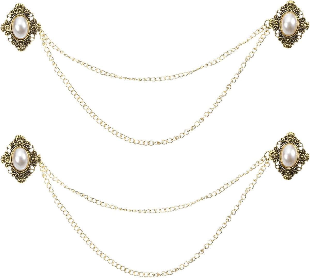 2pcs Sweater Clips Vintage Cardigan Collar Clips with Chain Shirt Clips Shawl Clips Clothes Clip for Women(Gold)