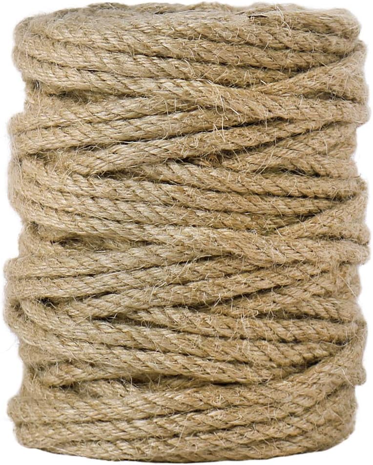 5mm Jute Rope, 100 Feet 4Ply Twisted Heavy Duty and Thick Twine Rope for Gardening, Crafting, Bundling, Cat Scratching Post, Home Decor, Christmas Decorations