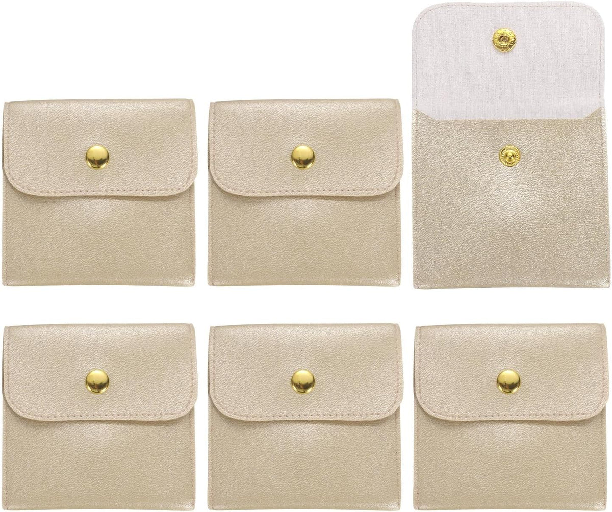 6 Pcs Mini Jewelry Pouch, 8 Inch PU Leather Small Jewelry Bags Soft Jewelry Package Gift Storage Bag Travel Jewelry Bag for Women Rings Necklace Bracelet, Gold
