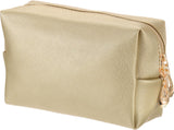 PU Leather Square Makeup Bag, Waterproof Cosmetic Organizer Bag Zipper Pouch Travel Toiletry Bag for Women for Makeup Brush Holder (Bronze Gold, Small)