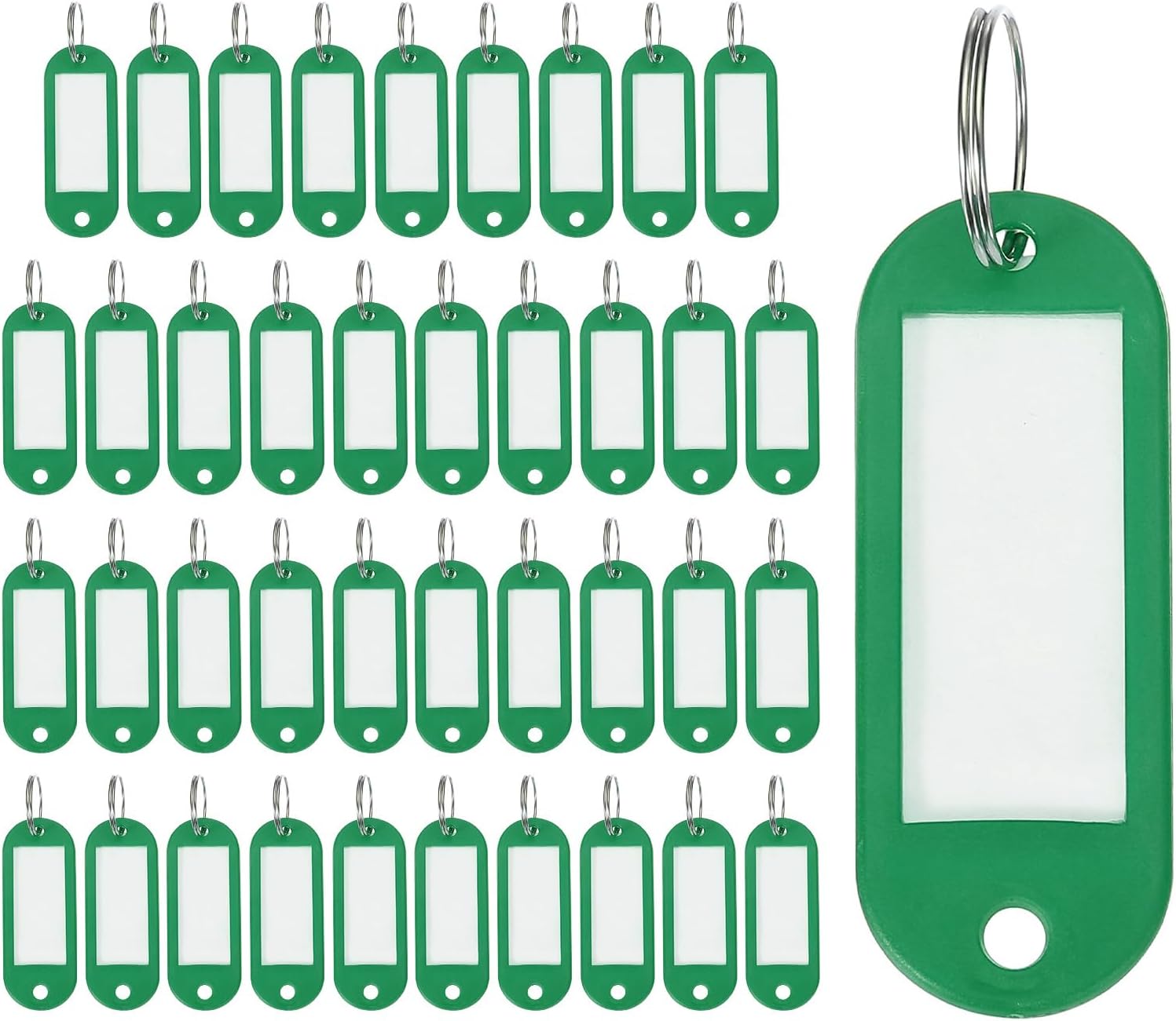 40pcs Plastic Key Tags, Keys Ring Tag Identifier Keychain with Split Ring Labels Window for Luggage ID Name Pet Tags, Green