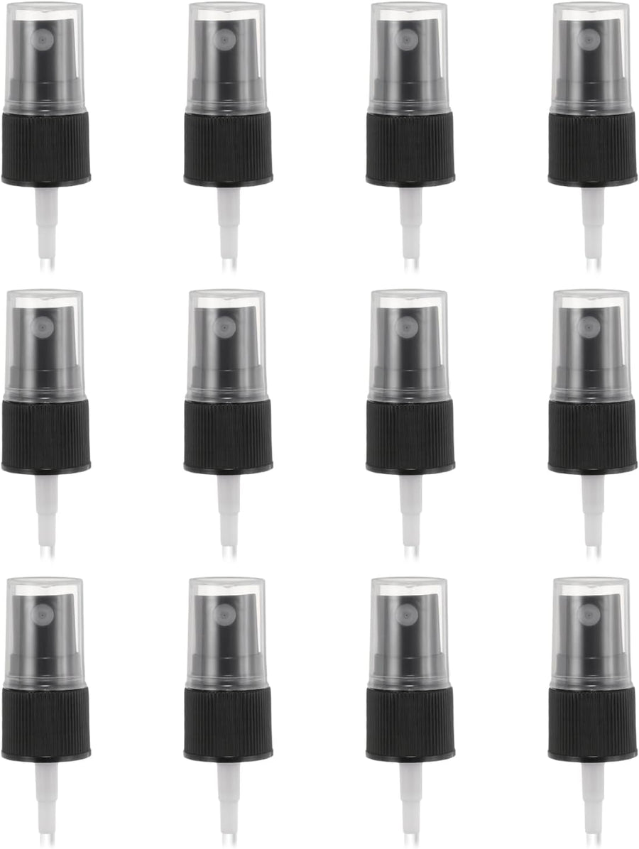 12 Pcs Black Spray Top, 18/410 Fine Mist Sprayer Reusable Replacement Spray Bottle Pump Stripe Plastic Top for Cosmetic Perfume and Body Sprays Bottle