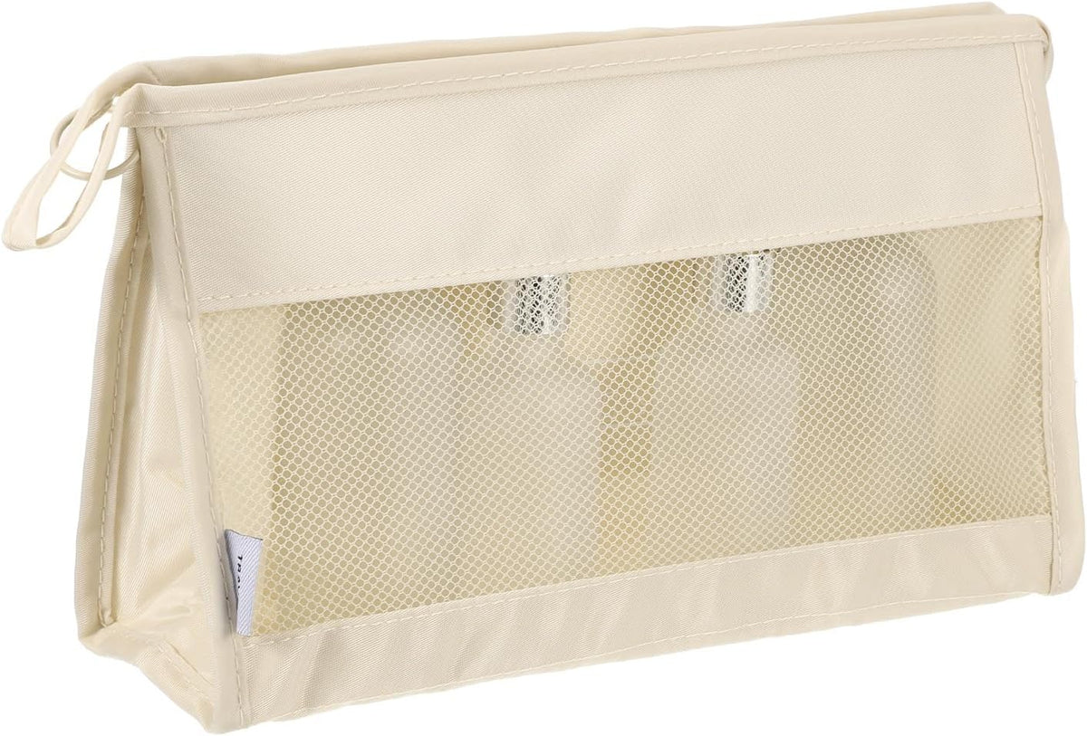 Mesh Makeup Bag, Large Capacity Travel Zipper Cosmetic Bags, Beach Mesh Toiletry Pouches Purse Storage Organizer for Women Girls, Cream