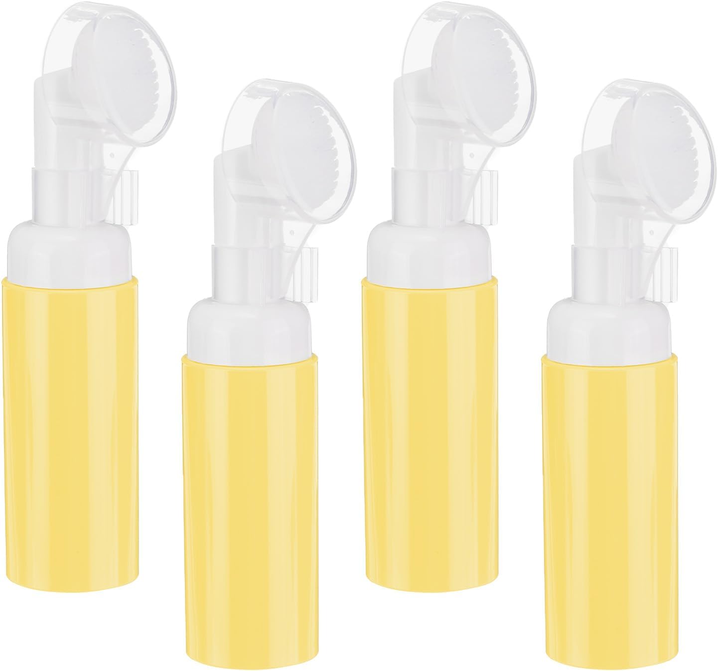 4Pcs Empty Foaming Soap Dispenser, 2oz / 60ml Facial Cleanser Foam Bottle with Brush for Hand Soap, Shampoo, Shower Gel, Yellow