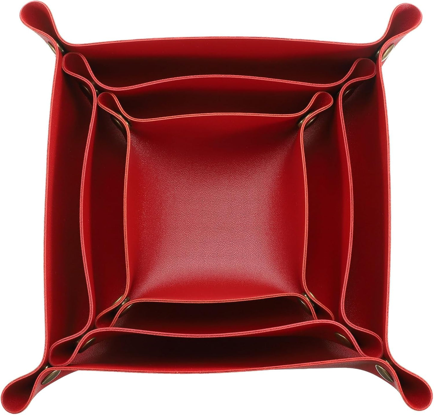 3 Pack PU Leather Tray, Jewelry Tray for Women and Men, Glossy Leather Desk Organizer Portable Catchall Tray for Jewelry Key Coin Watch Wallet, Red