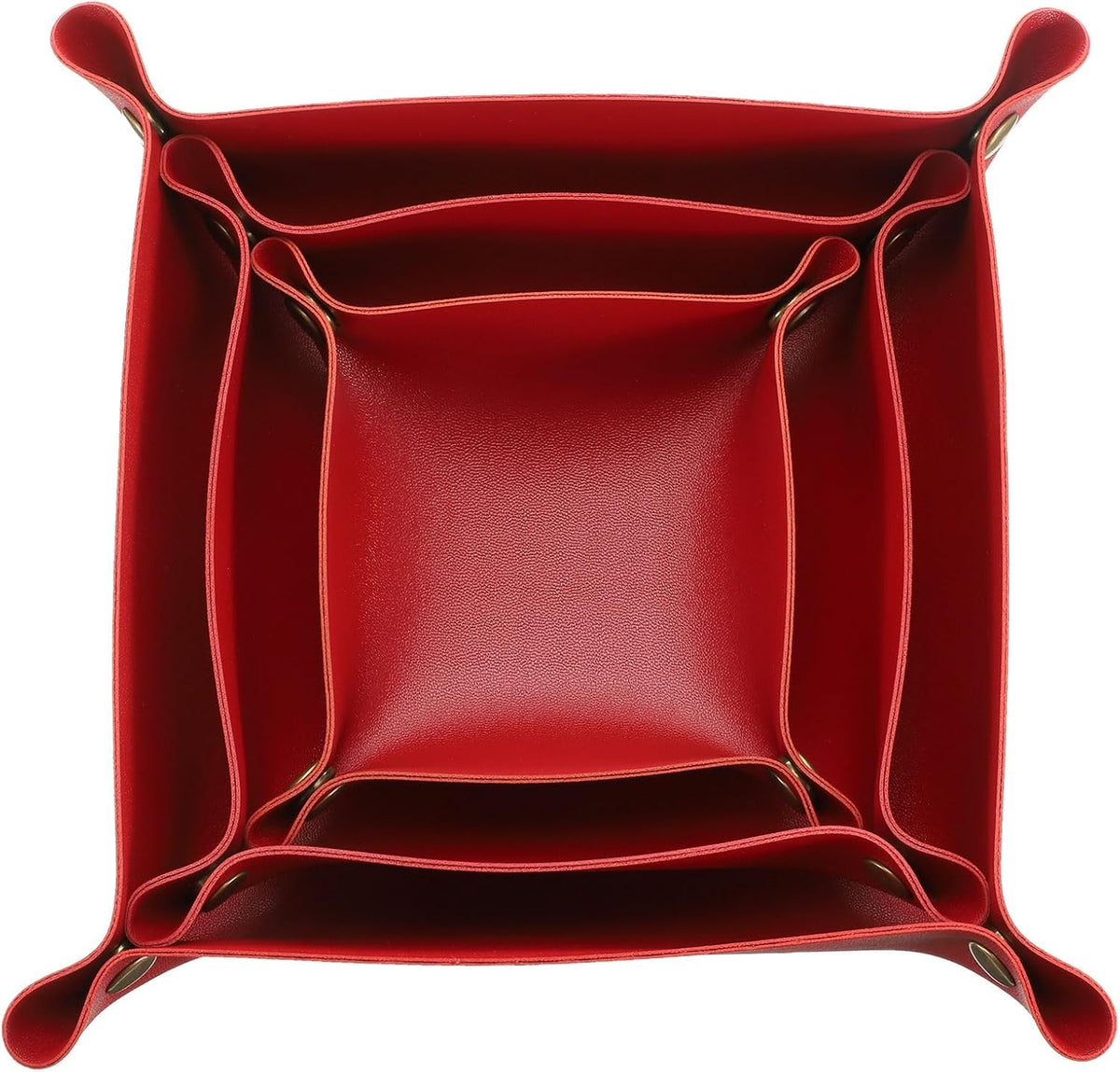 3 Pack PU Leather Tray, Jewelry Tray for Women and Men, Glossy Leather Desk Organizer Portable Catchall Tray for Jewelry Key Coin Watch Wallet, Red