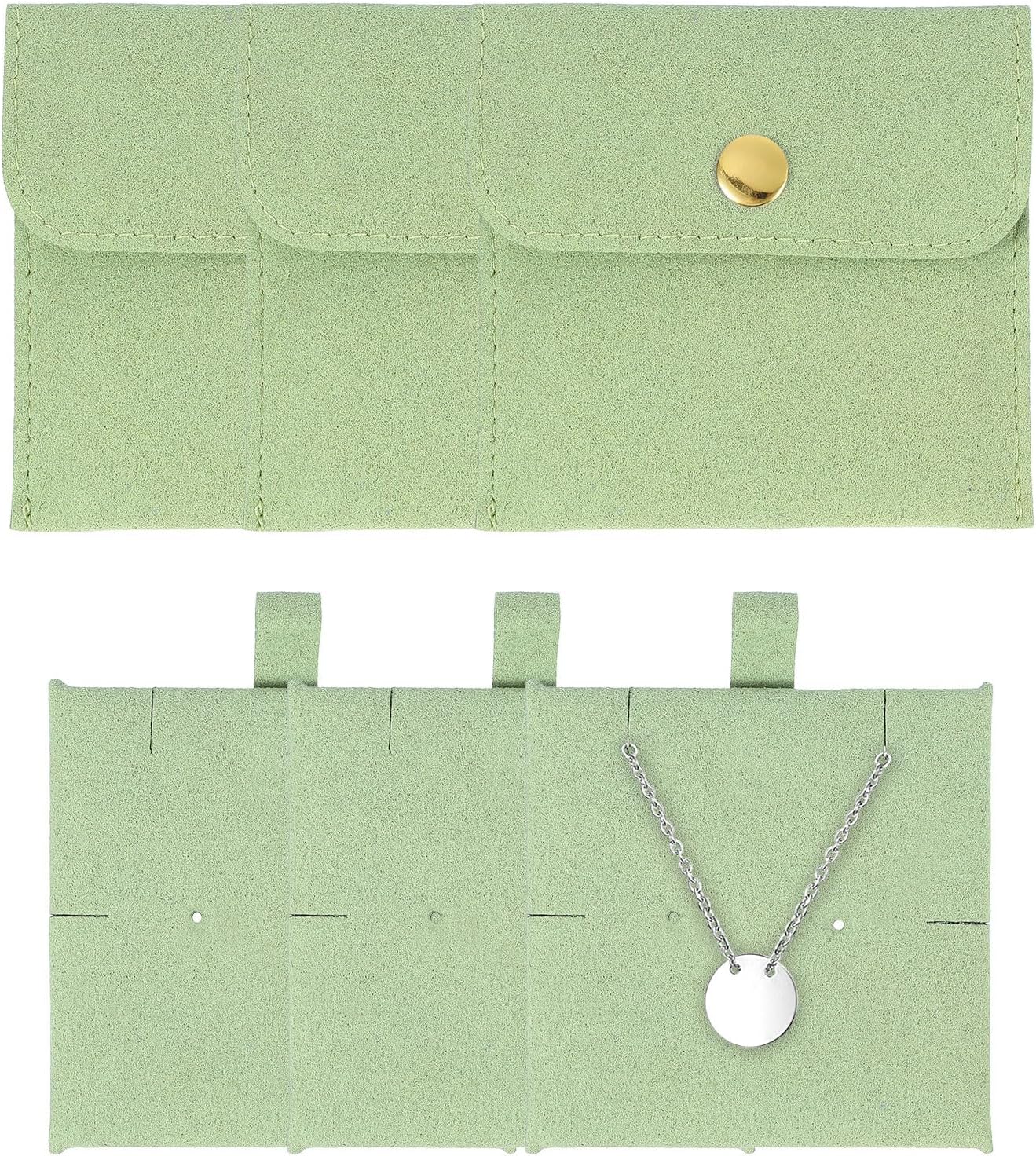 3 Pcs Microfiber Jewelry Pouches with Insert Pad, 8 x 8cm Snap Button Jewelry Velvet Gift Bags Organizer for Rings Necklace Bracelet, Light Green